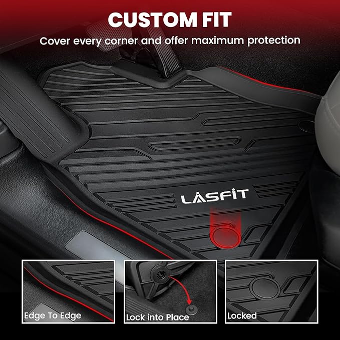 LASFIT Floor Mats for Ford Explorer 2020-2026 7 Passenger TPE All Weather Protector Anti-Slip Floor Liners, 2026 2025 2024 2023 2022 2021 2020 Explorer 7 Seats Accessories, 1st& 2nd& 3rd Row, Black