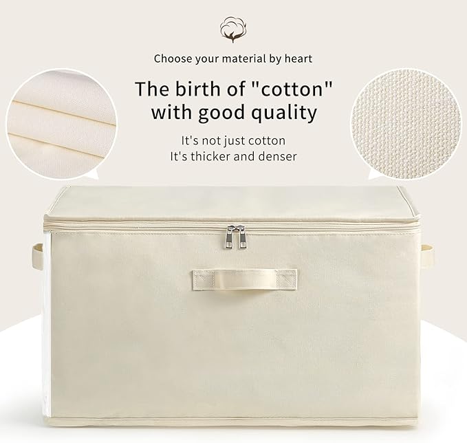 2 Pack Large Canvas Comforter Storage Bags Closet Organizer for Clothes Sweater Clothes Organizer with Dual Zipper Three Carr