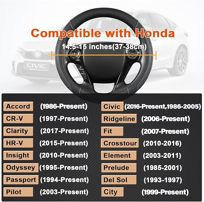 GIANT PANDA Microfiber Leather Steering Wheel Cover for Honda Accord,Civic,CR-V,HR-V,Pilot(Black+Gray Line-Standard Size)