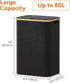 Lifewit 80L Laundry Basket with Lid, Clothes Hampers for Laundry with Bamboo Handles and 1 Removable Bag, Large Foldable Laun