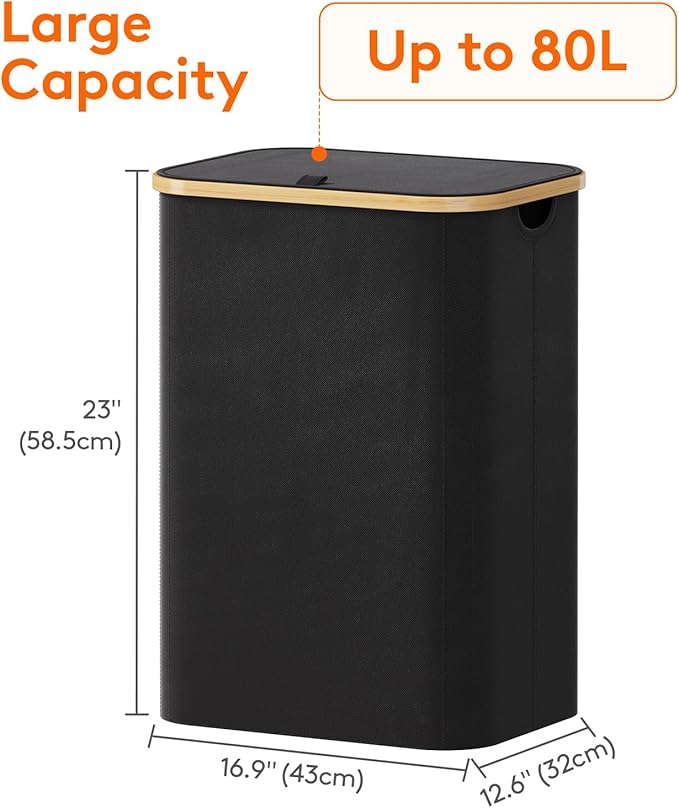 Lifewit 80L Laundry Basket with Lid, Clothes Hampers for Laundry with Bamboo Handles and 1 Removable Bag, Large Foldable Laun