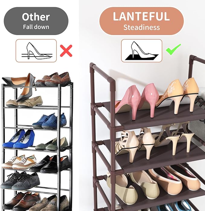 LANTEFUL 10 Tiers Tall Shoe Rack 20-25 Pairs Boots Organizer Storage Sturdy Narrow Shoe Shelf for Entryway, Closets with Hook