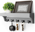 Rebee Vision Decorative Key Holder for Wall - Modern Farmhouse Wall Mount Mail Organizer Keys Hanger with Floating Shelf, 5 R