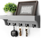 Rebee Vision Decorative Key Holder for Wall - Modern Farmhouse Wall Mount Mail Organizer Keys Hanger with Floating Shelf, 5 R