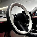 MEWANT Hand Stitched White Leather Tesla Model 3 Steering Wheel Cover for Tesla Model 3 2017-2023 / Model Y 2020-2023 for Tesla Model 3/Y Accessories