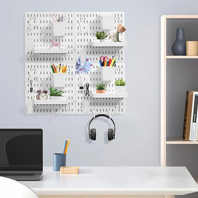 Dualshine Premium Pegboard Combination Kit, White Pegboard Wall Organizer with 4 Small Plastic Panels and 38 Accessories, Ide