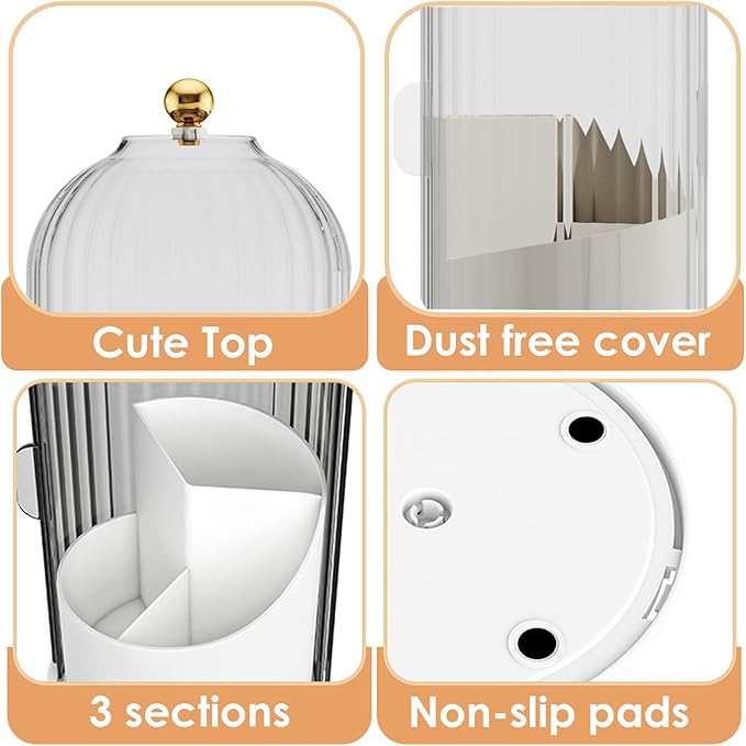 YOOLENS Makeup Brush Holder with Lid 360 Rotating Clear Dustproof Make Up Organizers for Vanity Bathroom Countertop, Transpar