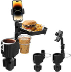 Car Cup Holder Tray - 4 in 1 Car Cup Holder Expander with Metal Cupholder, Adjustable Food Tray and Phone Mount for All Purpo