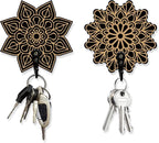 AHANDMAKER Wood Mandala Key Holder, 2 Sets, Wall Mount, Bohemian Style, 2 Hooks, Key Organizer Decorations, Home Decor, 3.9x3