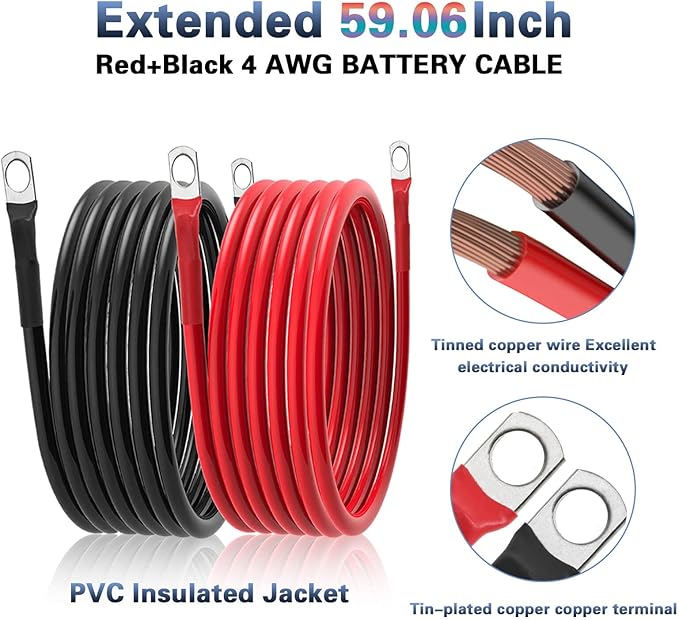 Battery Jump Post Kit with 𝟱𝟵 𝗶𝗻𝗰𝗵 Cable and Metal Insulation Mounting Bracket,Outdoor Heavy Duty Remote Battery Charging Posts Battery Terminals Relocation Kit (Battery Jump Post Kit)