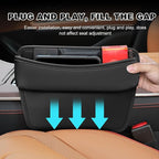 Large Capacity Car Seat Gap Filler Organizer, Leather Car Front Seat Slot Storage Box Keeps Car Tidy, Portable Car Seat Gap Filler with 2 Charge Holes for Phones Glasses Keys Cards (Black)