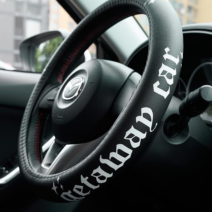 Getaway Car Leather Steering Wheel Cover - 15-inch Universal Microfiber- Soft & Breathable & Silicone Anti Slip Auto Steering