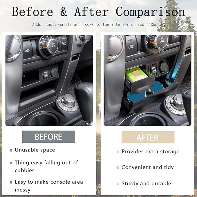 JDMCAR Storage Drawer Compatible with Toyota 4Runner Accessories 2014-2022 2023 2024 Center Console Organizer Storage Cubby Box Interior Accessories