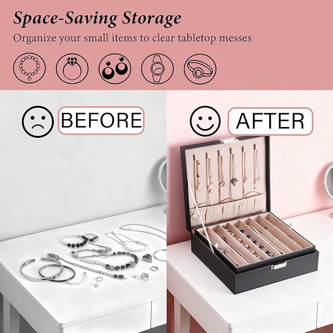 BEWISHOME Jewelry Box Organizer, 2-Layer Necklace Organizer Box, Modern Style Necklace And Bracelet Storage Case, Necklace Ca