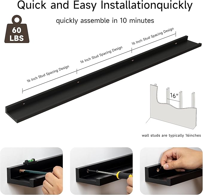 Floating Picture Ledge Shelves for Wall Set of 2, 72 Inches Picture Ledge Shelf with Long Large Nursery Book Shelf for Toys S
