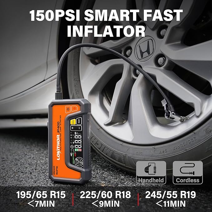LOKITHOR JP400 Jump Starter with Air Compressor, 2500A 12V Portable Car Battery Booster Pack (8.5L Gas/6.5L Diesel)