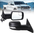 Right Passenger Side Mirror Compatible With 2019-2026 Ram 1500 With Power Folding Power Glass Heated Turn Signal Puddle Light Matte Black Replace#68276500AH (8+2Pins)