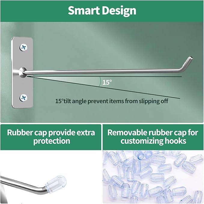 40 Pcs 8"/20CM Stainless Steel Wall Mounted Hooks with Protective Caps and Screws, Coat Bag Hat Utility Hook, Garage Tools St