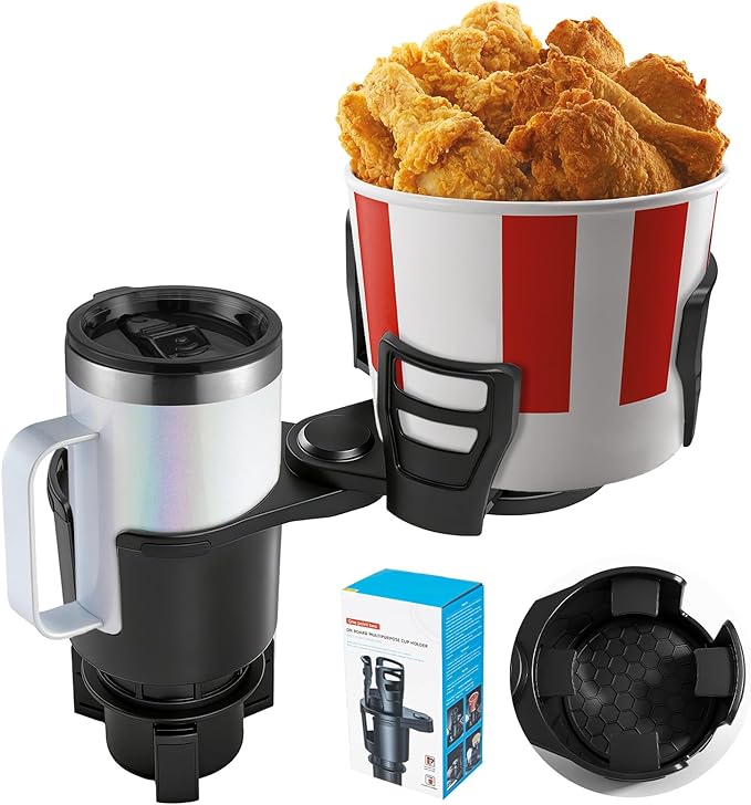 2 in 1 Car Cup Holder Expander, Adjustable Base (2.6-3.9") Dual Cup Holder Extender for Car, Universal Large Drink Holder Ada
