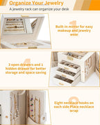 AKOZLIN 4-Tier Jewelry Box Leather Jewelry Storage Organizer with 3 Drawers Lockable for Women Girls Ring Necklace Earring Br