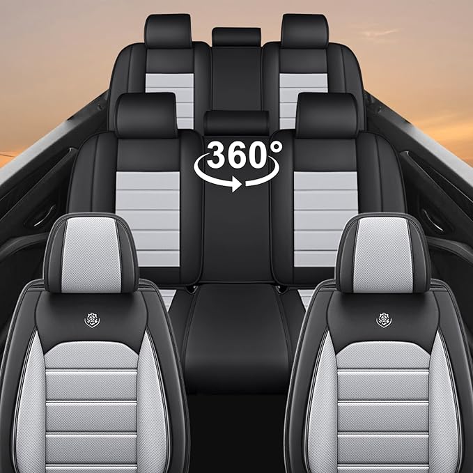 Seat Covers for Ford Expedition Max 2018-2026 8 Seaters, Compatible Airbag Non-Slip Waterproof Leather Seat Protector, Luxury Car Interior Seat Cover Full Set, Black Gray