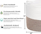 R RUNKA Extra Large Cotton Rope Basket 22" x 14" - Toy Basket for Kids -Blanket Basket for Living Room - Woven Baskets for St