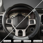 West Llama Customized Auto Car Steering Wheel Cover with 3D Texture for Dodge RAM 1500 2500 3500, 15.5-16 inch(Black+Gray-Lar