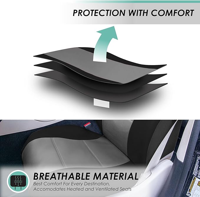 FH Group Car Seat Covers PU Leather 3 Row 8 Seater Car Seat Covers, Airbag Compatible and Split Bench - Fit Most Car, Truck, 