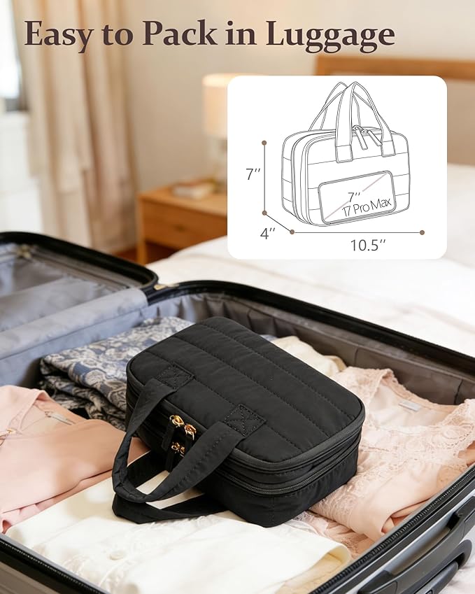 Makeup Bag, Travel Cosmetic bag, Toiletry Bag For Women, Make up Bag With Brush Storage, Hanging Toiletry Bag, Puffy Padded M