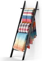 Farmhouse Wooden Blanket Ladder with Removable Hooks, 6-Tier Rustic Blanket Rack Decorative Stand, Leaning Towel Quilt Displa