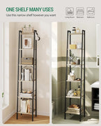 Hzuaneri Ladder Shelf, Bookshelf Bookcase, Freestanding Corner Storage Shelve with 2 Hooks for Home Office, Living Room, Kitc