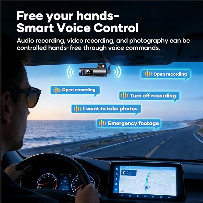 AZDOME Dash Cam Front, 1296P HD Wireless Dash Camera,Dash Cam for Cars Built in WiFi Voice Controlled,Super Night Vision, 130