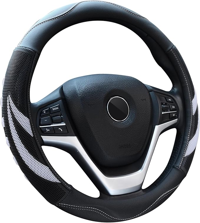Alusbell Microfiber Leather Steering Wheel Cover Breathable Auto Car Steering Wheel Cover for Women and Men Universal 15 Inch