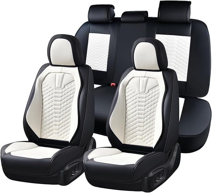 Coverado Leather Seat Covers, Car Seat Covers Full Set, Waterproof Nappa Leather Car Seat Cover, Car Seat Protectors 5 Seats,