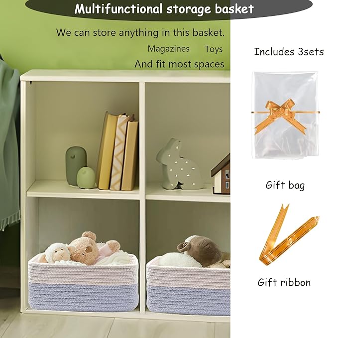 COMFY-HOMI 11.5"x7.5"x4.7" Storage Baskets for Organizing | Cotton Rope Woven Basket | Toy Storage Bin Box | Basket for Shelv