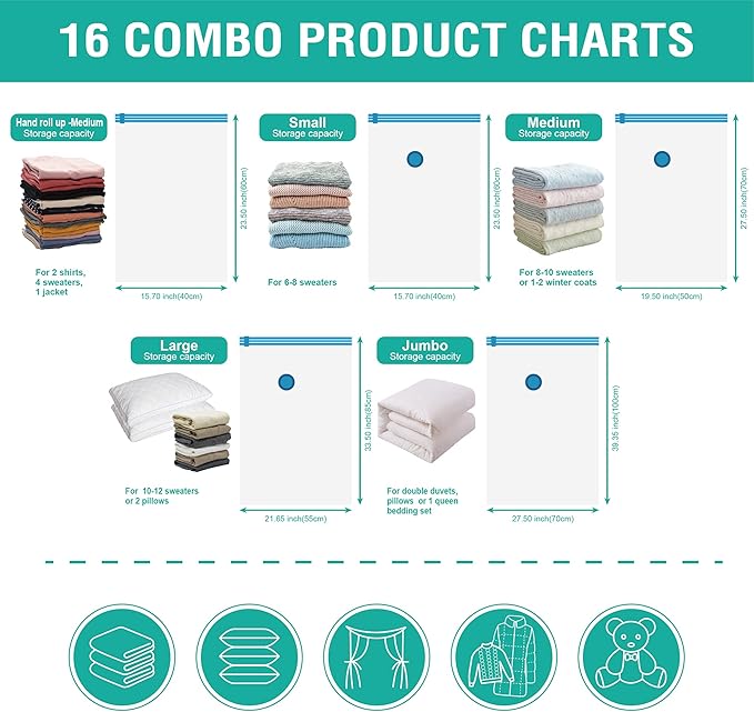 Cozy Essential Vacuum Storage Bags, 80% Compression Vacuum Seal Space Saver Plastic Packaging Bags for Clothes, Blankets, Pil