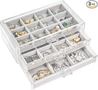 ProCase Earring Holder Organizer Jewelry Box with 3 Drawers, Acrylic Clear Earring Case with Adjustable Velvet Trays for Wome