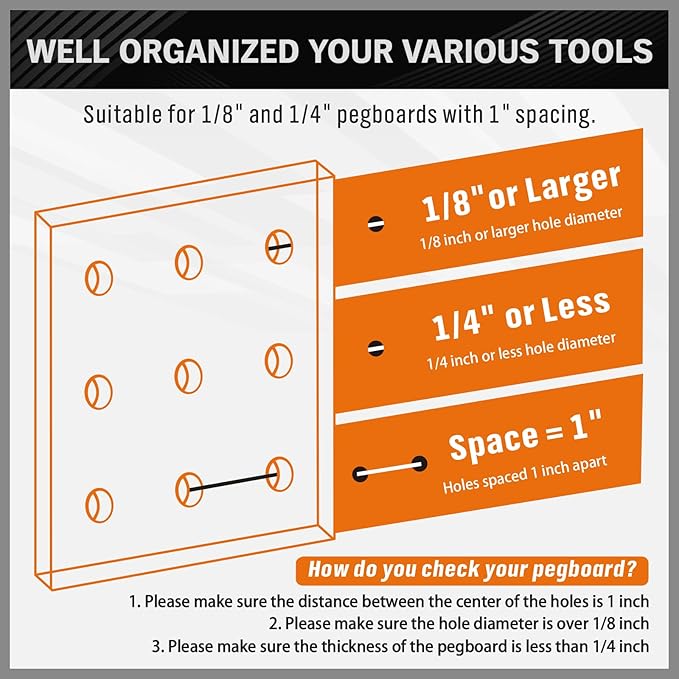 HORUSDY 309 PCS Pegboard Hooks Assortment Kit – 17 Types Heavy Duty Peg Board Hooks & Organizer Accessories – Fits 1/8 & 1/4 