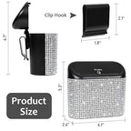 Accmor Bling Car Trash Can with Lid, Mini Auto Garbage Storage Bin with 60pcs Garbage Bags, Sparkling Crystal Trash Bags Holder Dustbin Vehicle Accessories Container Organizer (White Rhinestone)