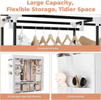 VTRIN Portable Closet Wardrobe for Hanging Clothes 57.3 Inch Large Capacity Clothes Rack with Cover, 10 Storage Organizer She
