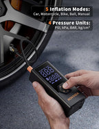 Tire Inflator Portable Air Compressor, Air Pump for Car Tires, 7800 mAh Battery, 12V DC, 150 PSI, 40L/min Air Flow, Fast Inflation, Portable air pump for MPV, SUV, Car, Motorcycle, Bike, Ball