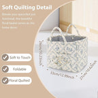 Storage Basket Boho Fabric Large Collapsible Floral Laundry Nursery Hamper Portable Folding Storage for Clothes Toys (Vine-Bl