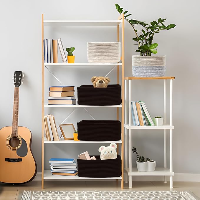 COMFY-HOMI 13" x 8.5" x 5.1" Storage Baskets for Organizing | Cotton Rope Woven Basket | Toy Storage Bin Box | Basket for She