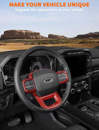 Savadicar Red Carbon Fiber Interior Accessories - Steering Wheel Trim Cover for Ford F150 (2021-present) - Premium Texture Interior Decor Upgrade Option, 1 PC