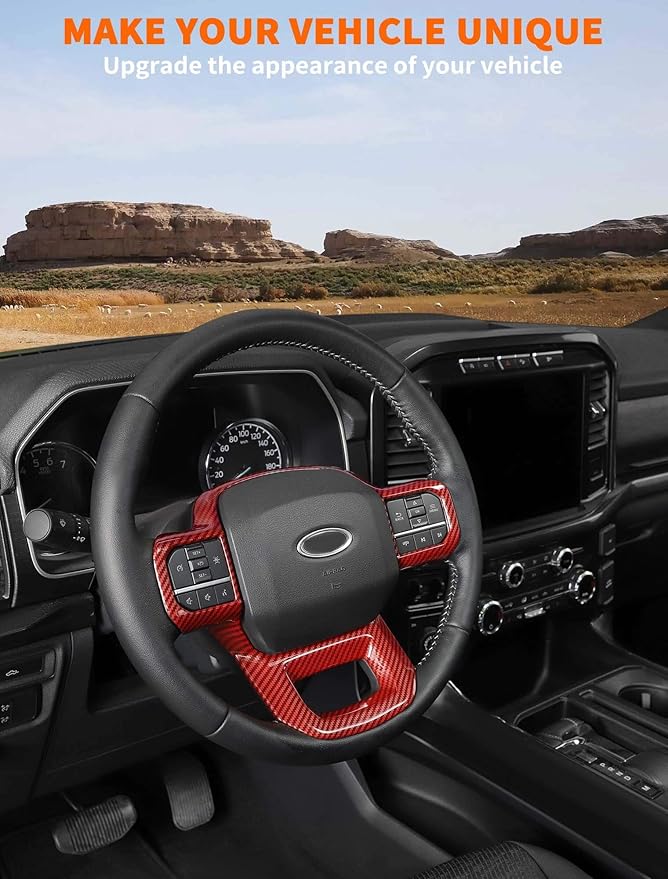 Savadicar Red Carbon Fiber Interior Accessories - Steering Wheel Trim Cover for Ford F150 (2021-present) - Premium Texture Interior Decor Upgrade Option, 1 PC