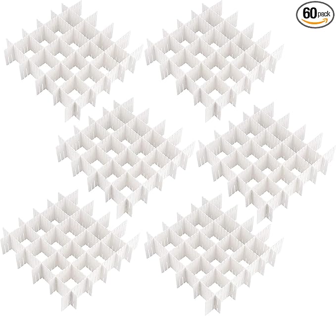 ZOENHOU 60 PCS 12.6 x 2.76 Inch White Drawer Dividers, Adjustable Premium Plastic Drawer Divider Organizers for Makeup Drawer