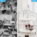 FSyueyun 2-Tier Corner Bathroom Counter Organizer, Tool-Less Installation Vanity Shelf Small Plastics Countertop Makeup Tray 