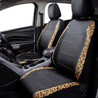 Flying Banner car seat Covers Protects Leopard Printing Velvet Faux Leather Carbon Fiber Front and Rear Bench (Leopard Brown 