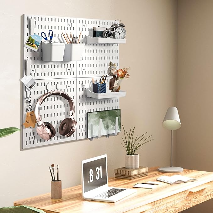 SHGJ&SOFT Peg Board Wall Organizer Panels, 22pcs - Includes 4 White Pegboards & Accessories, Plastic Pegboard for Home，Office