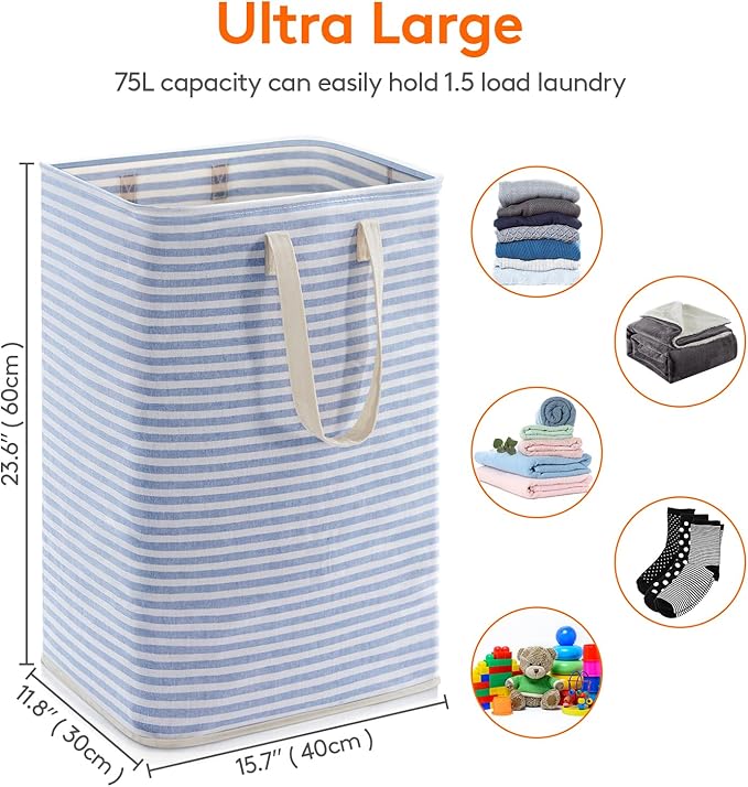 Lifewit 3 Pack Laundry Basket 80L Each, Collapsible Clothes Hamper with Reinforced Handles, Freestanding Waterproof Design fo